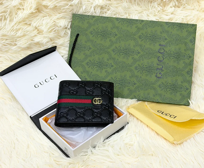 Gucci Black GG Monogram Wallet with Green Red Web Stripe