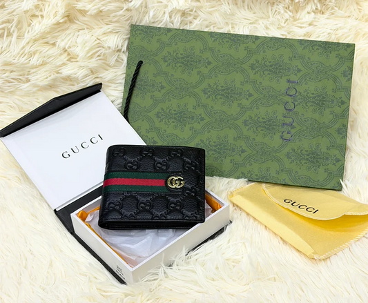 Gucci Black GG Monogram Wallet with Green Red Web Stripe