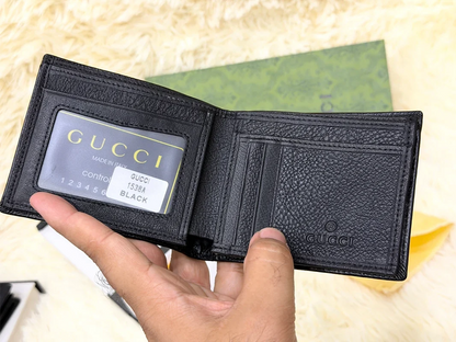 Gucci Black GG Monogram Wallet with Green Red Web Stripe