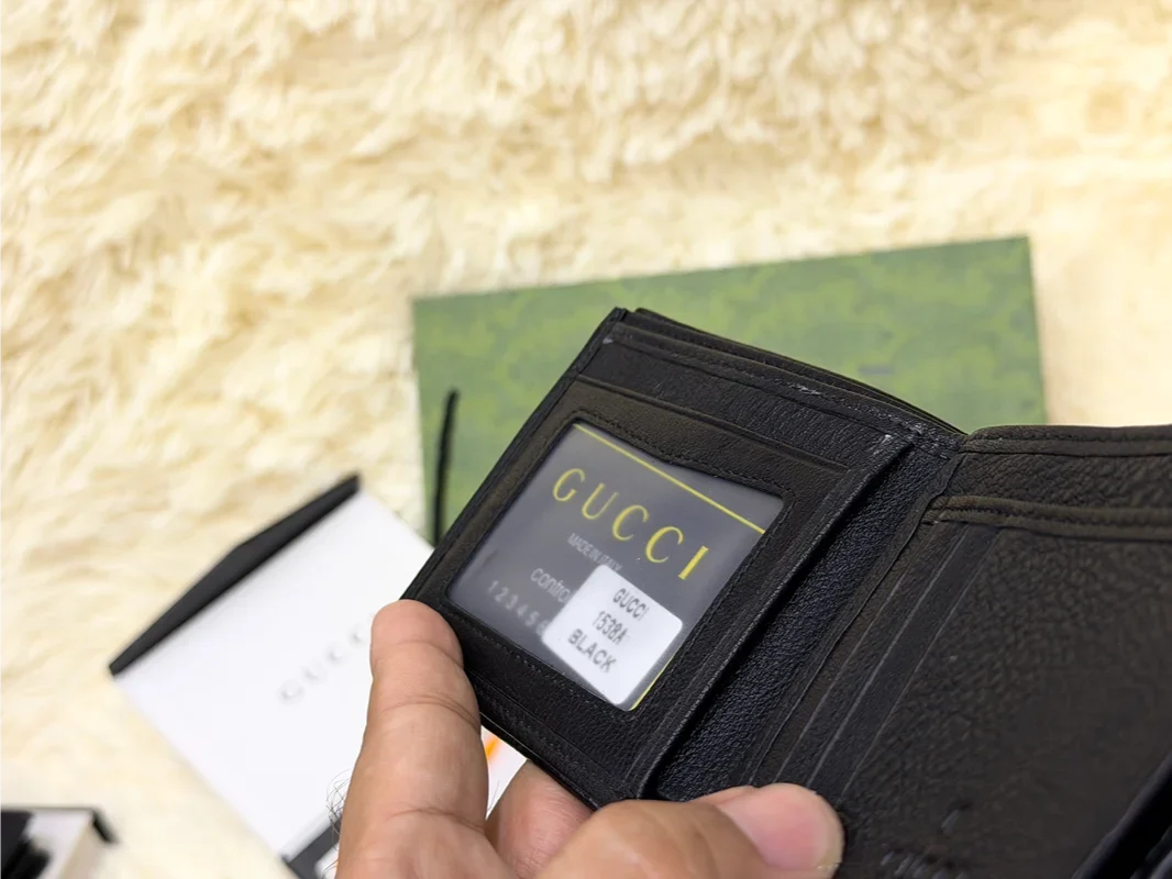 Gucci Black GG Monogram Wallet with Green Red Web Stripe