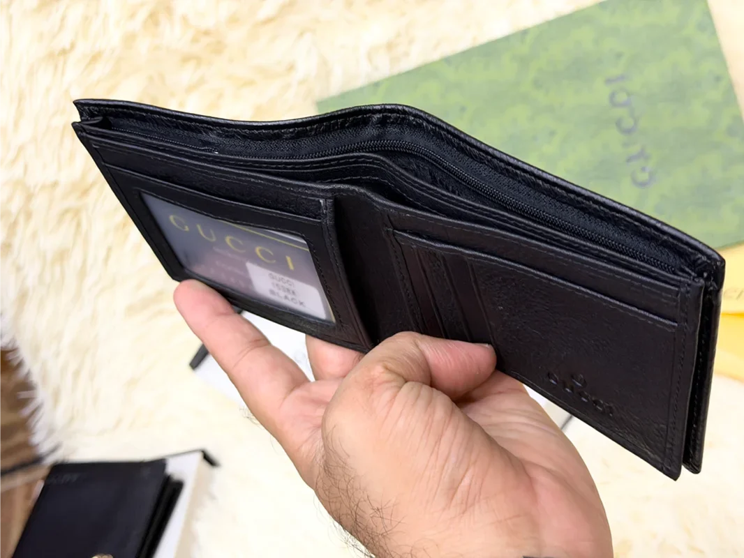 Gucci Black GG Monogram Wallet with Green Red Web Stripe