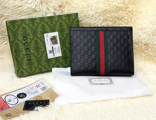 Gucci Black GG Monogram Web Stripe Zip Pouch