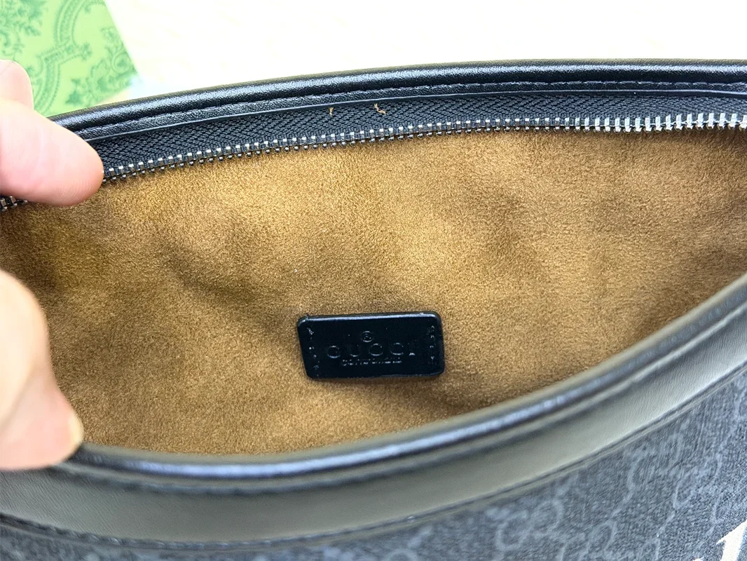 Gucci Black GG Monogram Web Stripe Zip Pouch