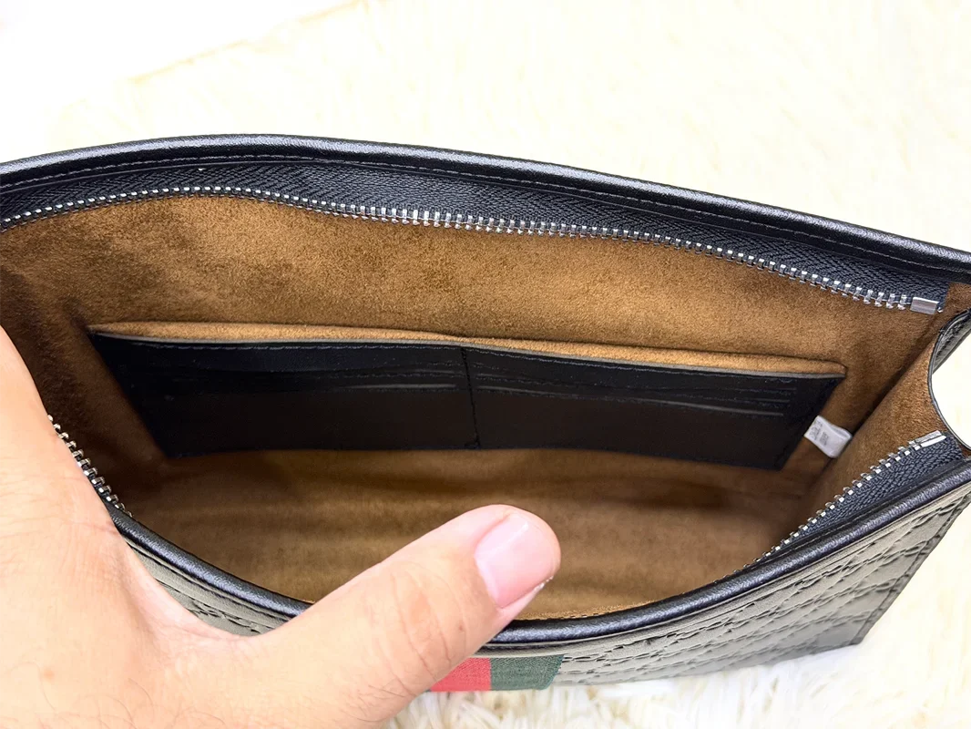 Gucci Black GG Monogram Web Stripe Zip Pouch