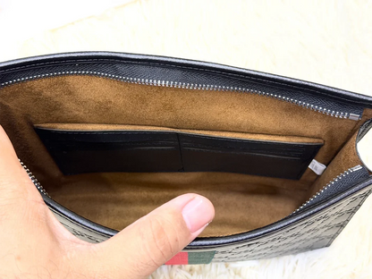 Gucci Black GG Monogram Web Stripe Zip Pouch
