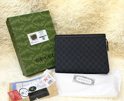 Gucci Black GG Monogram Zip Pouch