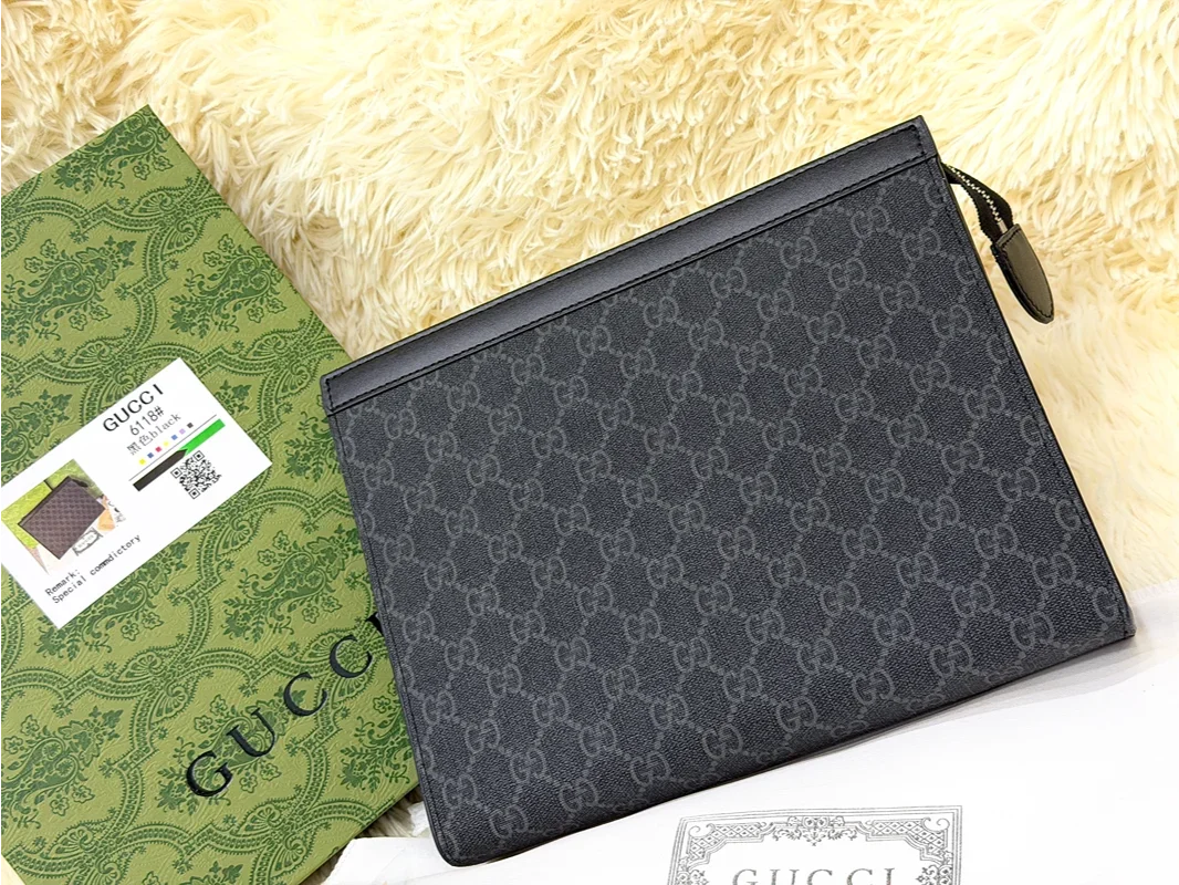 Gucci Black GG Monogram Zip Pouch