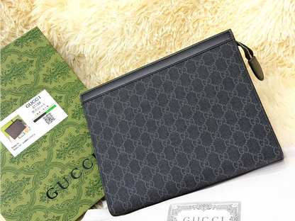 Gucci Black GG Monogram Zip Pouch