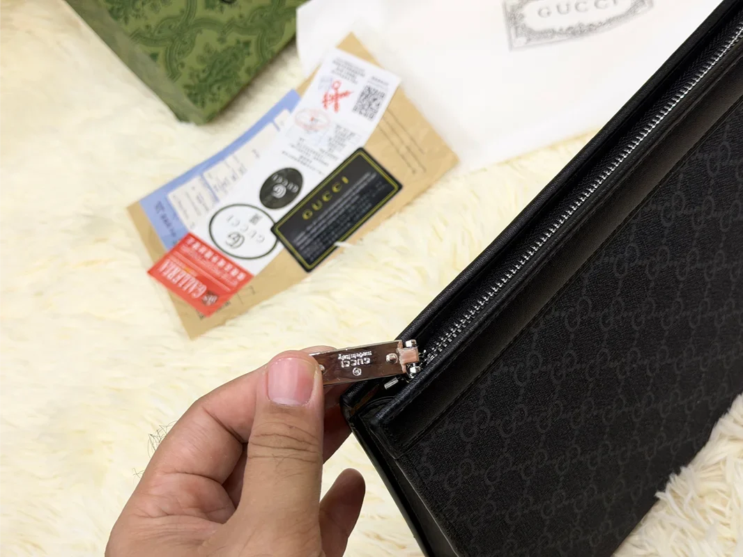 Gucci Black GG Monogram Zip Pouch