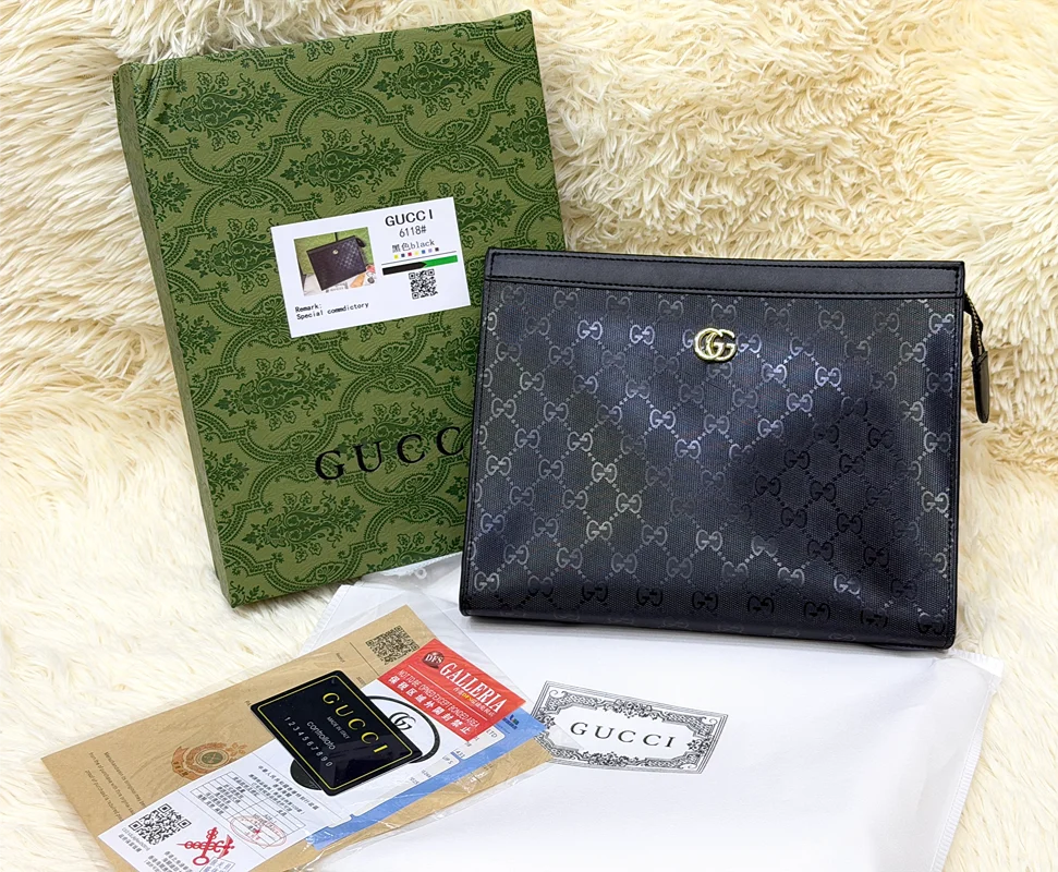Gucci Black GG Pattern Double G Zip Pouch