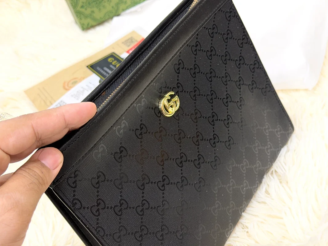 Gucci Black GG Pattern Double G Zip Pouch