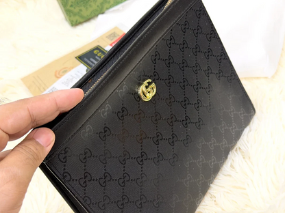 Gucci Black GG Pattern Double G Zip Pouch