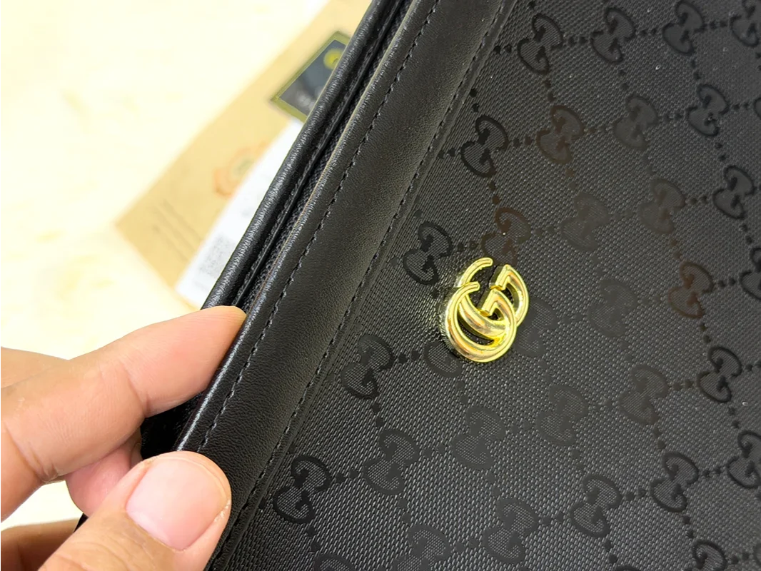 Gucci Black GG Pattern Double G Zip Pouch
