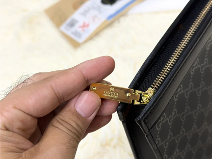 Gucci Black GG Pattern Double G Zip Pouch