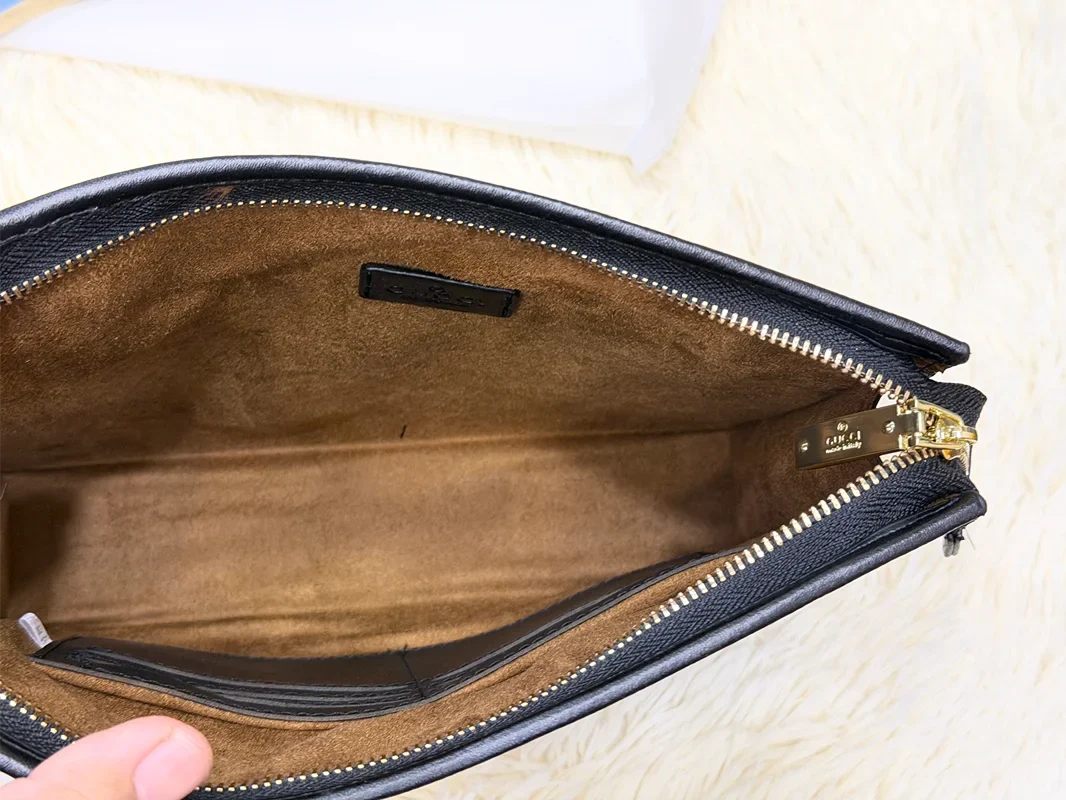 Gucci Black GG Pattern Double G Zip Pouch