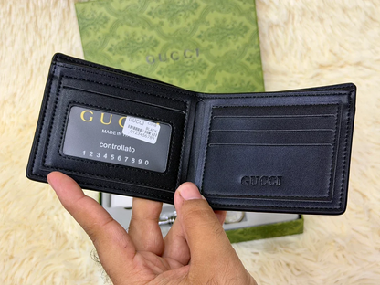 Gucci Black Grain Wallet Gift Set with Card Holder & Keychain