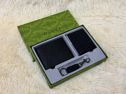 Gucci Black Monogram Wallet Gift Set with Card Holder & Keychain