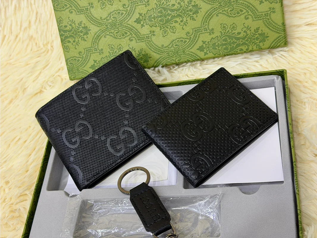 Gucci Black Monogram Wallet Gift Set with Card Holder & Keychain