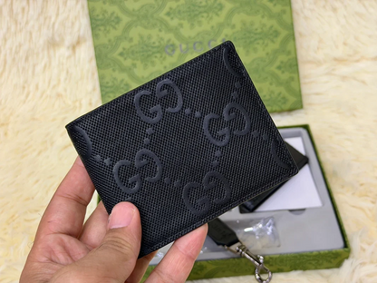 Gucci Black Monogram Wallet Gift Set with Card Holder & Keychain