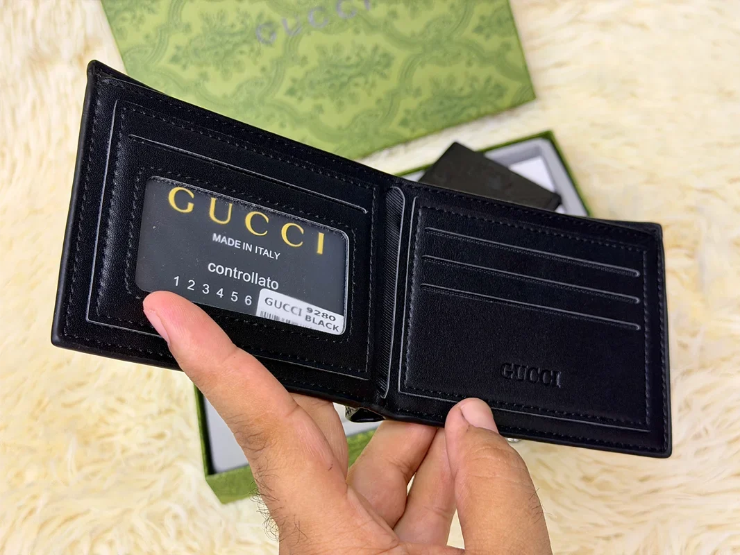 Gucci Black Monogram Wallet Gift Set with Card Holder & Keychain