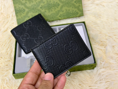 Gucci Black Monogram Wallet Gift Set with Card Holder & Keychain