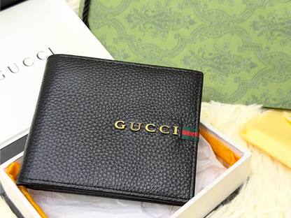Gucci Black Textured Bifold Wallet with Web Stripe Detail