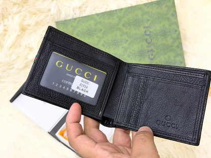 Gucci Black Textured Bifold Wallet with Web Stripe Detail