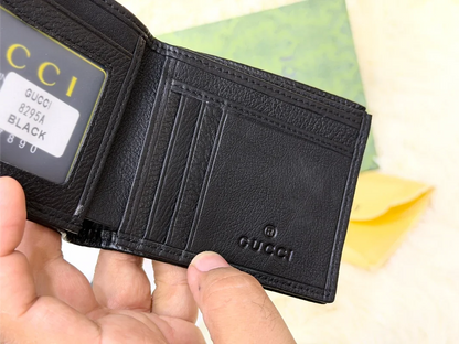 Gucci Black Textured Bifold Wallet with Web Stripe Detail