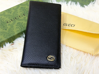 Gucci Black Textured Long Wallet with Mini GG Logo