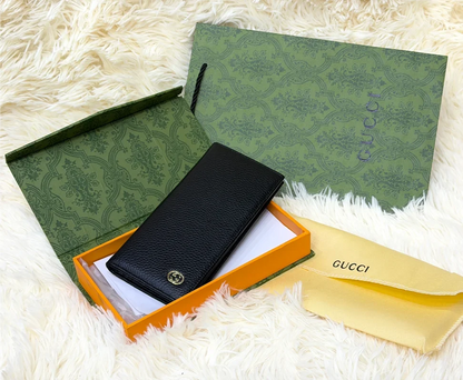 Gucci Black Textured Long Wallet with Mini GG Logo