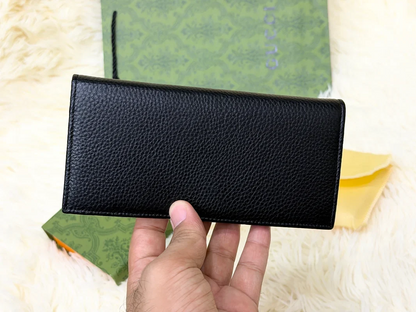 Gucci Black Textured Long Wallet with Mini GG Logo