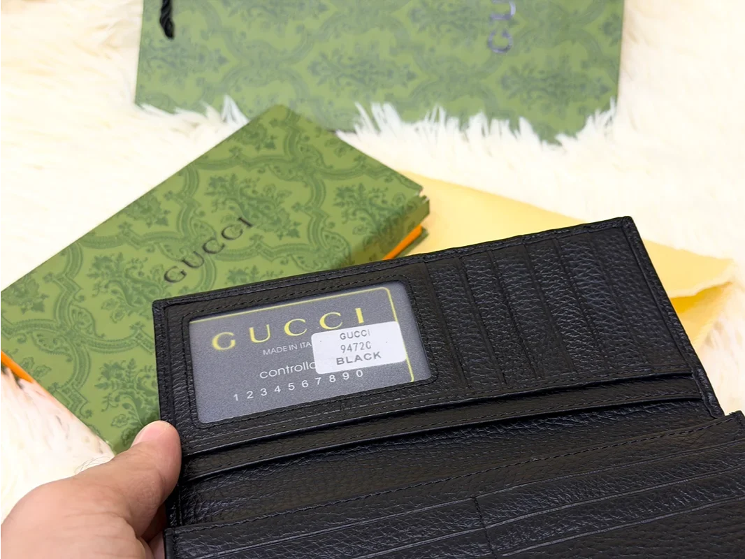 Gucci Black Textured Long Wallet with Mini GG Logo