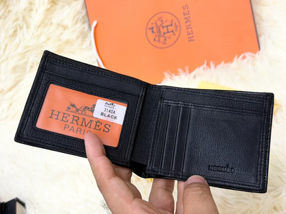 Hermes Black Patterned Bifold Wallet with Signature H Detail