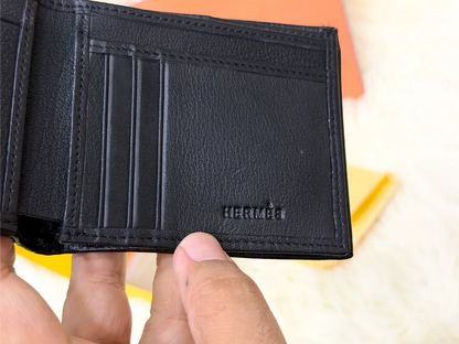 Hermes Black Patterned Bifold Wallet with Signature H Detail