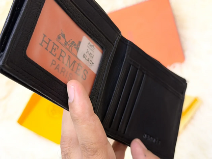 Hermes Black Patterned Bifold Wallet with Signature H Detail