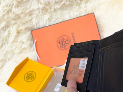 Hermes Black Patterned Bifold Wallet with Signature H Detail