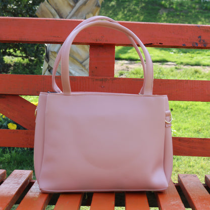 Blush Pink Color Block Ribbed Tote Bag