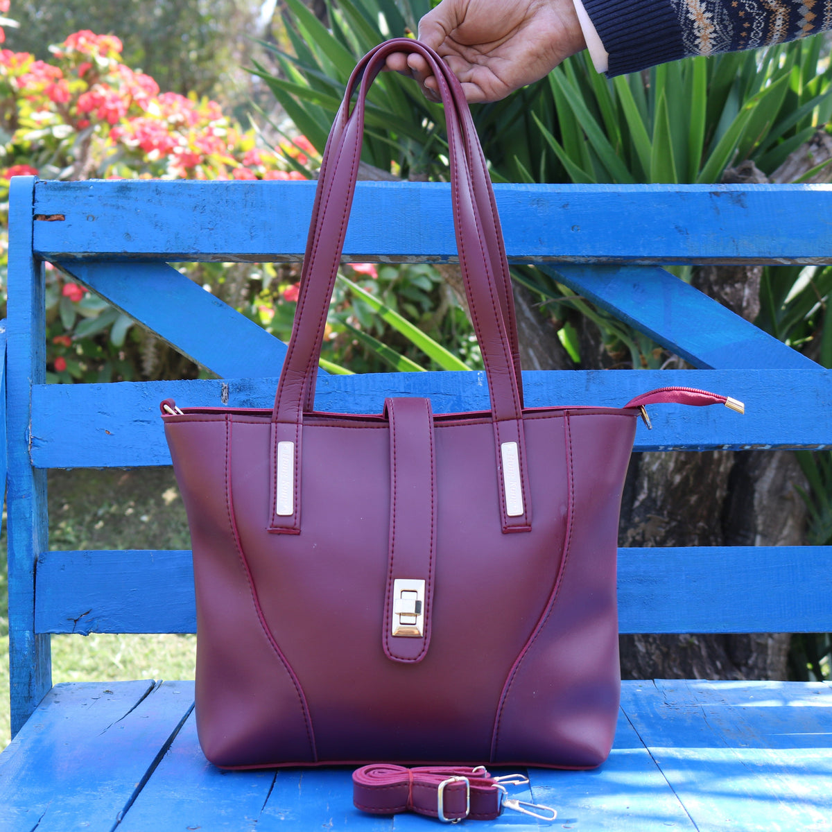 Burgundy Structured Tote Bag