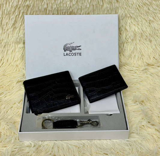 Lacoste Black Croc Embossed Bifold Wallet Set with Matching Card Holder