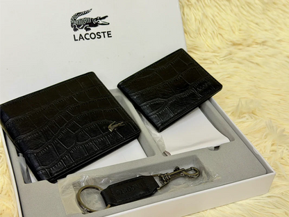 Lacoste Black Croc Embossed Bifold Wallet Set with Matching Card Holder