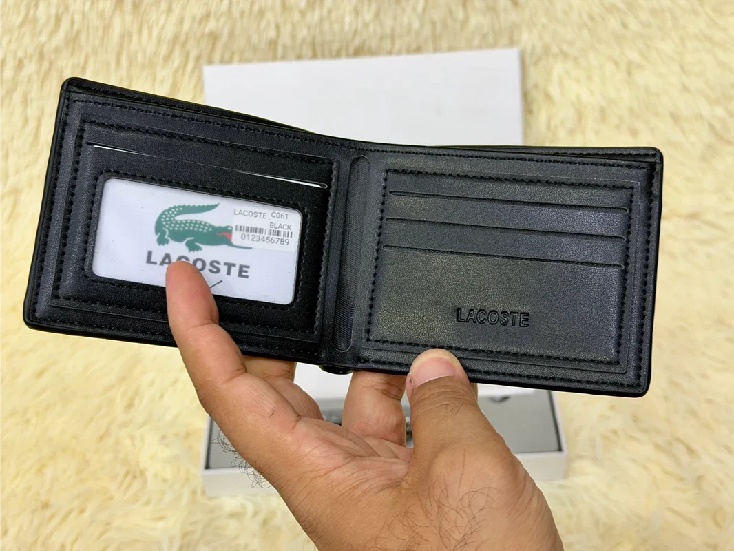 Lacoste Black Croc Embossed Bifold Wallet Set with Matching Card Holder