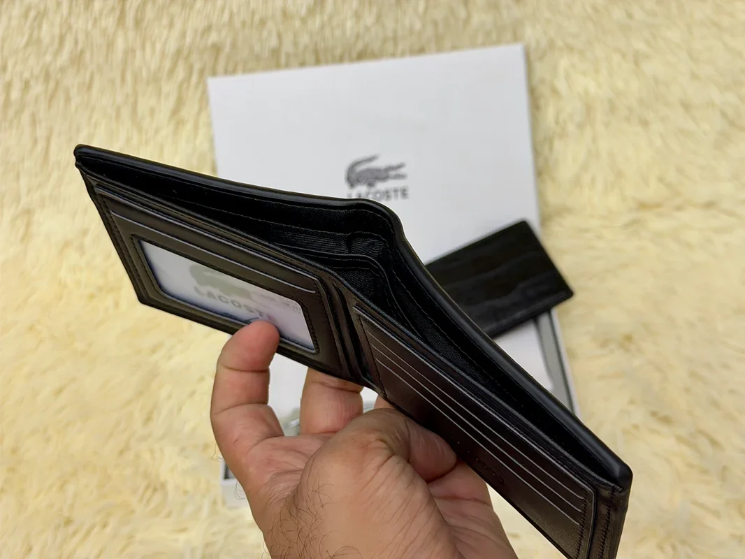 Lacoste Black Croc Embossed Bifold Wallet Set with Matching Card Holder