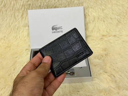 Lacoste Black Croc Embossed Bifold Wallet Set with Matching Card Holder