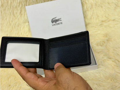 Lacoste Black Croc Embossed Bifold Wallet Set with Matching Card Holder