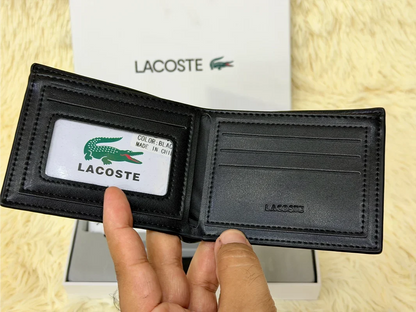 Lacoste Croc Embossed Black Wallet Gift Set with Card Holder & Keychain