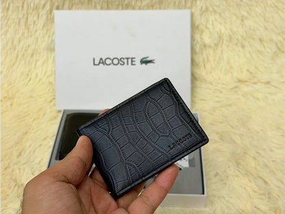 Lacoste Croc Embossed Black Wallet Gift Set with Card Holder & Keychain