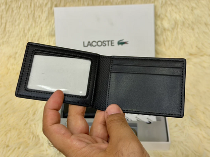 Lacoste Croc Embossed Black Wallet Gift Set with Card Holder & Keychain