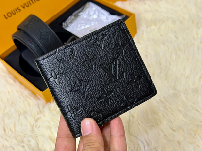 Louis Vuitton Black Belt & Wallet Gift Set with LV Buckle
