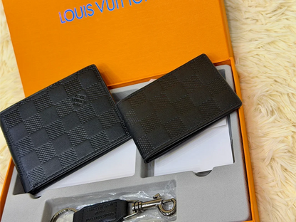 Louis Vuitton Black Damier Wallet Gift Set with Card Holder & Keychain
