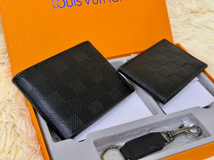 Louis Vuitton Black Damier Wallet Gift Set with Card Holder & Keychain